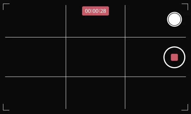 Vector illustration of Mobile phone camera app screen template. REC, Recording video on phone.