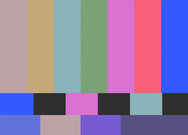 Vector illustration of No TV signal. Screen displays colored stripes background.