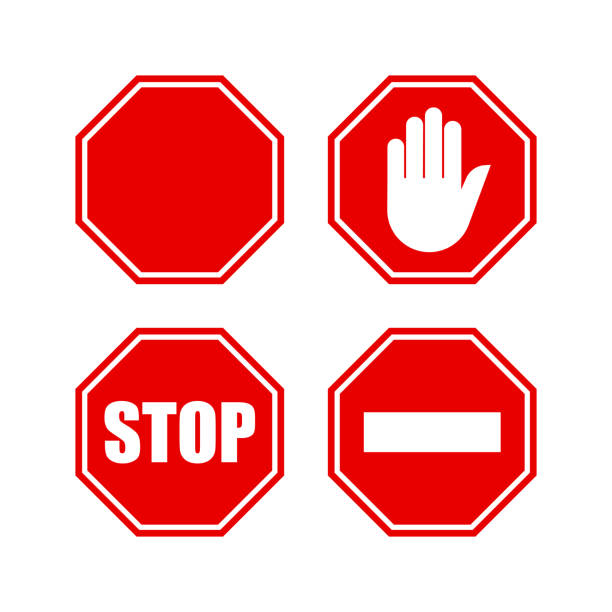 ilustrações, clipart, desenhos animados e ícones de defina o tráfego de sinais de parada. sinal vermelho de aviso isolado no fundo branco. - crossing guard