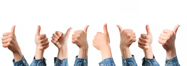 istock set: images of hands show thumb up gesture. From different angles. isolated on white background 1250510003