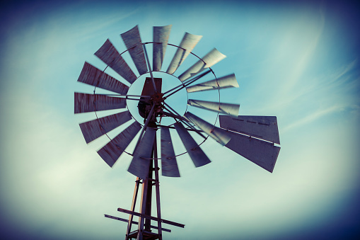 Old windmill at family farm in San Bernardino County, California, United States.