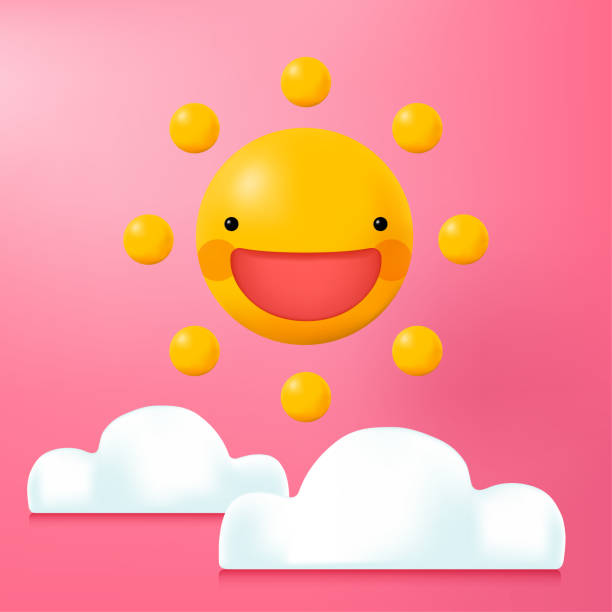 istock 3D illustration Smiling Sun Cartoon with Clouds in Pink Background 1250511238