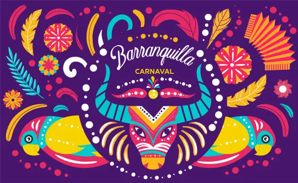 Vector illustration of Colorful poster of Colombian Barranquilla Carnival