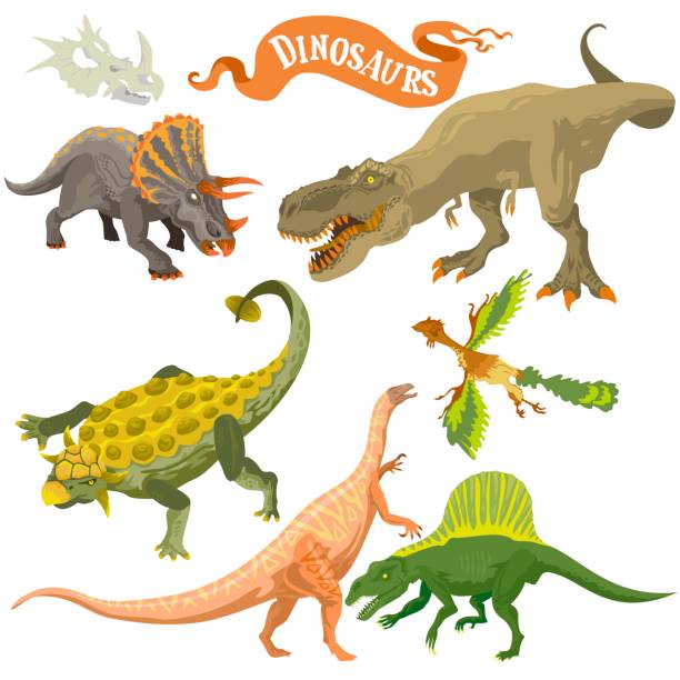 Dinosaurs isolated on white back vector format land hand draw illustration set Dinosaurs isolated on white back vector format land hand draw illustration set pachycephalosaurus stock illustrations