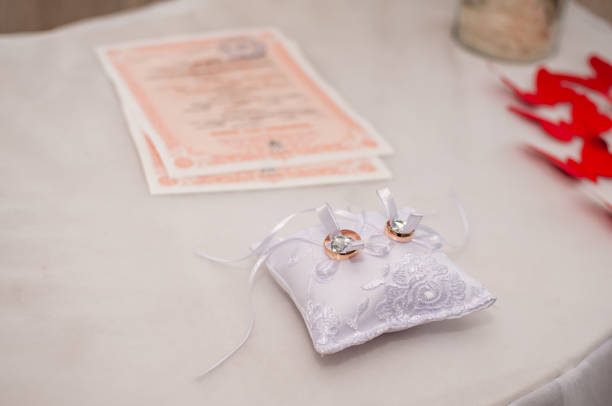 istock Wedding rings on the pillow for rings 1250514123