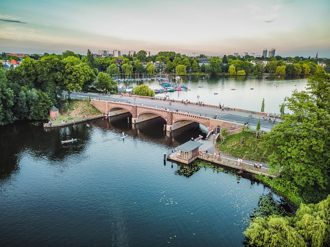 Aerial view to Alster in Hamburg Germany