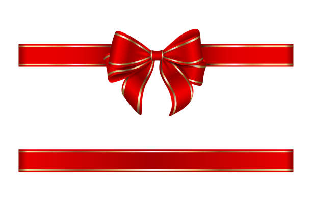 ilustrações, clipart, desenhos animados e ícones de vermelho e ouro arco e fita - christmas bow gold gift