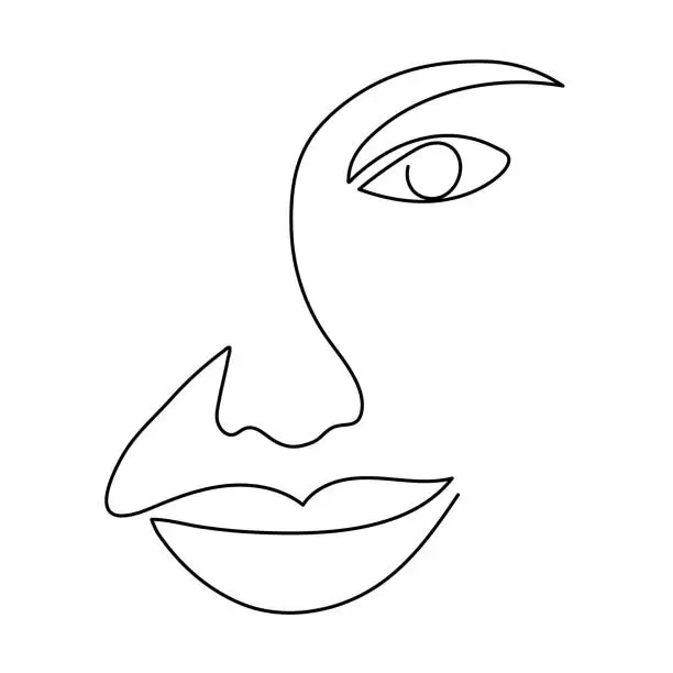 Vector illustration of Continuous line drawing of woman face. Abstract vector illustration of one line girl portrait in minimalistic style. Hand drawn outline female facial silhouette