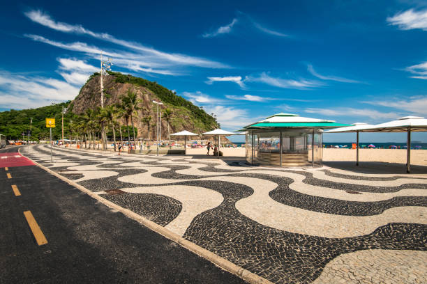 copacabana sidewalk mosaic and palm trees in rio de janeiro - 4605 imagens e fotografias de stock