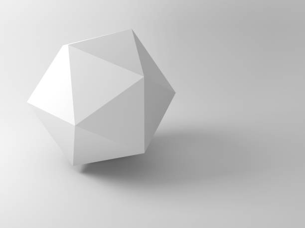 Icosahedron with soft shadow over white background Abstract geometric installation, Icosahedron with soft shadow over white background. 3d rendering illustration polyhedron stock pictures, royalty-free photos & images