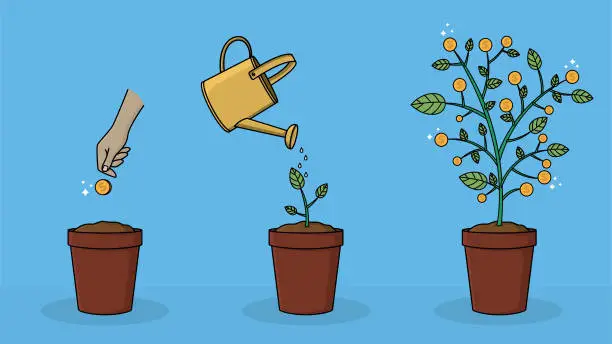 Vector illustration of How to grow money on a tree