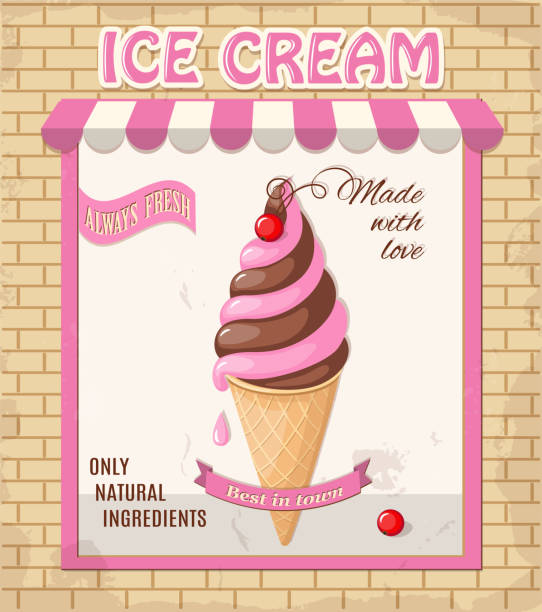 rosa vanille waffel eis im vintage-shop - vanilla ice cream ice ice cream organic stock-grafiken, -clipart, -cartoons und -symbole