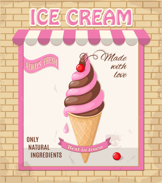 ヴィンテージショップのピンクバニラワッフルアイスクリーム - vanilla ice cream ice ice cream organic点のイラスト素材／クリップアート素材／マンガ素材／アイコン素材