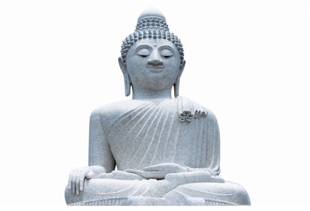 istock White stone Buddha statue with meditating and smiling posture 1250527921