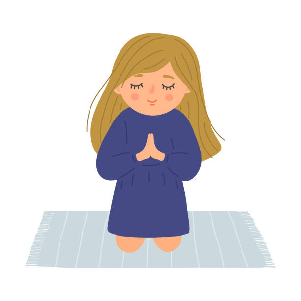 ilustrações, clipart, desenhos animados e ícones de criança rezando. - praying girl