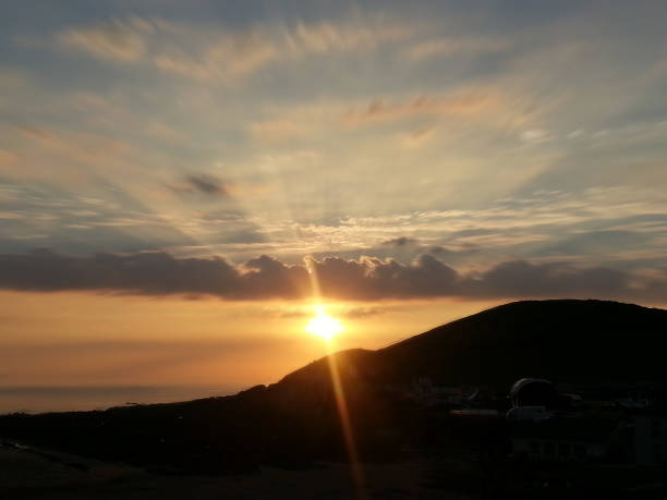 croyde beach - devon north devon sunset multi colored stock-fotos und bilder