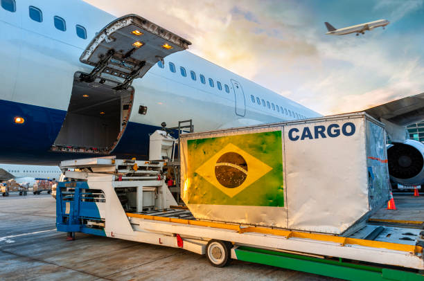 załadunek kontenera w samolocie cargo. - freight transportation airplane cargo airplane airport zdjęcia i obrazy z banku zdjęć