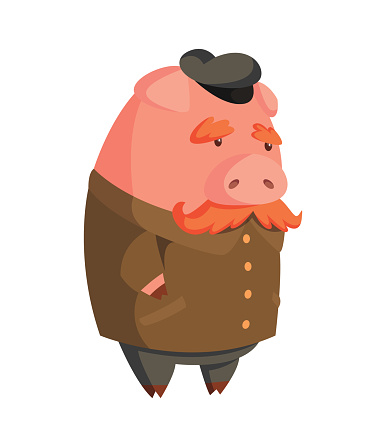 Cartoon Old Pig With Cap And Mustache Illustration For Funny Kids Game  Tshirt Vector Logo Design Stock Illustration - Download Image Now - iStock