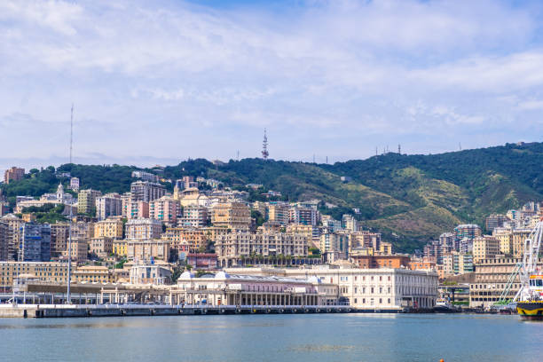 Porto Antico di Genova or Old Port of Genoa, Italy Genoa, Italy - August 20, 2019: Porto Antico di Genova or Old Port of Genoa and the cityscape in the background palazzo antico stock pictures, royalty-free photos & images