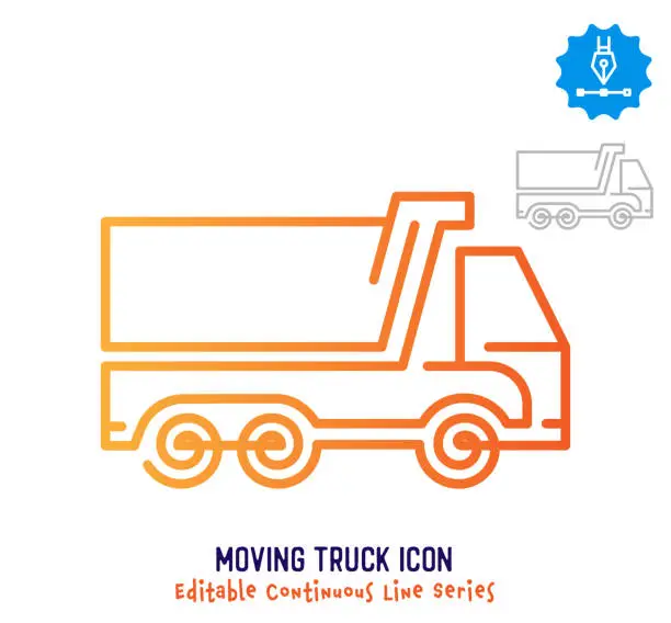 Vector illustration of Moving Truck Continuous Line Editable Icon