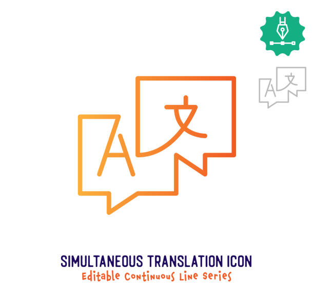 Simultaneous Translation Continuous Line Editable Icon Simultaneous translation vector icon illustration for logo, emblem or symbol use. Part of continuous one line minimalistic drawing series. Design elements with editable gradient stroke. sign language class stock illustrations