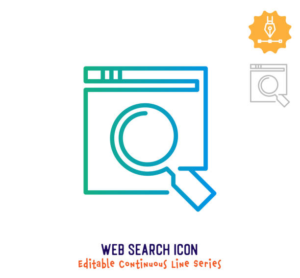 Web Search Continuous Line Editable Icon Web search vector icon illustration for logo, emblem or symbol use. Part of continuous one line minimalistic drawing series. Design elements with editable gradient stroke. logo facebook twitter stock illustrations