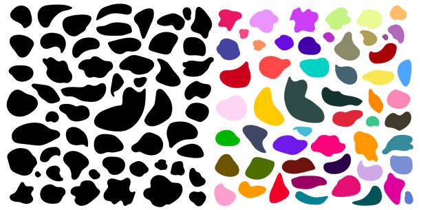 ilustrações de stock, clip art, desenhos animados e ícones de set of random blotch, inkblot. colored, black organic blob, blot. drop of liquid, fluid. pebble, stone silhouette. ink stain, mottle spot irregular shape. vector basic, simple rounded, smooth form. - vector love pink dirty