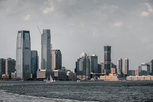 The waterfront of Jersey City as viewed from the Hudson River.