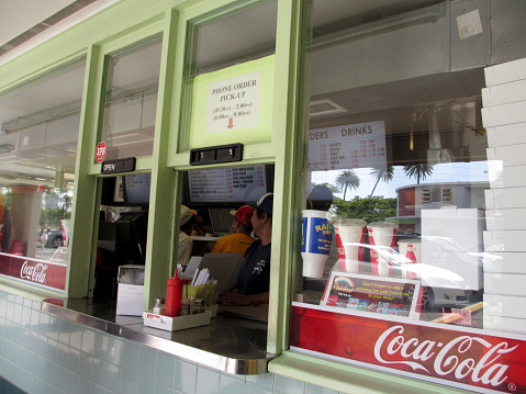 Honolulu, Hawaii - April 29, 2013: Order Counter at world famous Rainbow Drive-in.