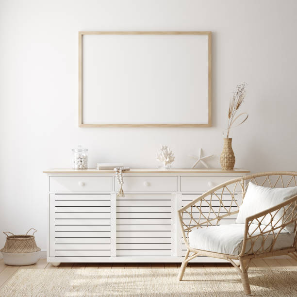 Mockup frame in cozy coastal style home interior