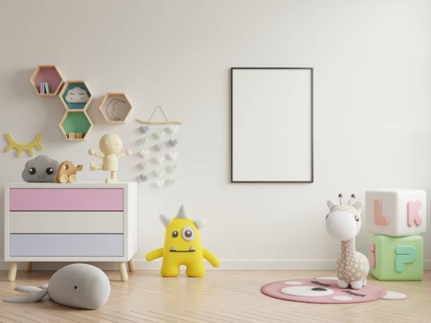 istock Mock up posters in child room interior. 1250563496