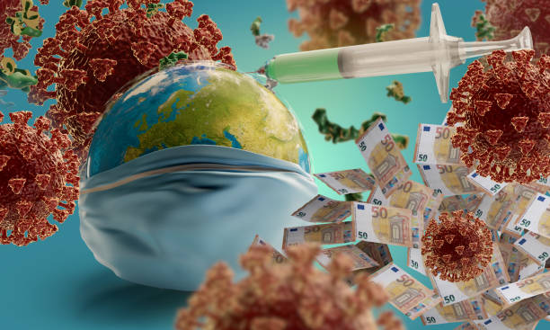 istock Coronavirus with syringe and globe with respiratory protection face mask 3d-illustration. elements of this image furnished by NASA 1250564775