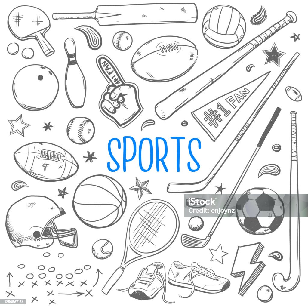 sports doodles ilustración vectorial - arte vectorial de Deporte libre de derechos