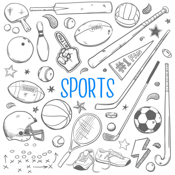 스포츠 낙서 벡터 일러스트레이션 - sports equipment illustrations stock illustrations