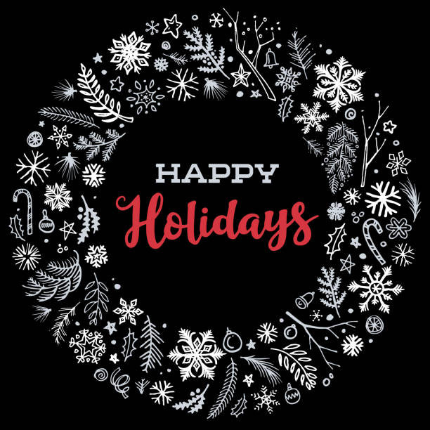 Happy Holidays Christmas Illustration Stock Illustration - Download Image  Now - Happy Holidays - Short Phrase, Laurel Wreath, Wreath - iStock