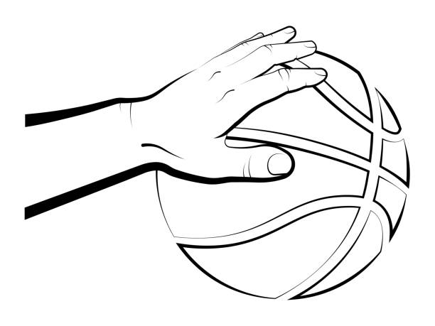 試合中にアスリートの手がバスケットボールボールを持っている。チームスポーツ、健康的なライフスタイル。白の上の分離されたベクトル - basketball team sports healthy lifestyle isolated objects点のイラスト素材／クリップアート素材／マンガ素材／アイコン素材