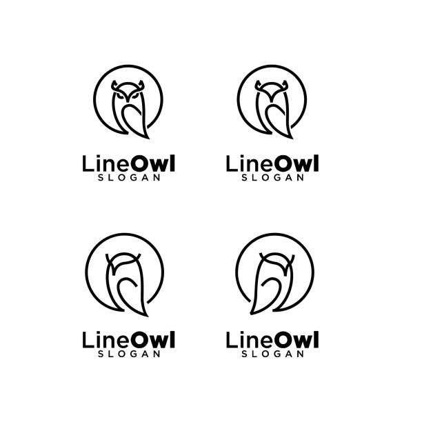 set collection owl line black silhouette icon design vector set collection line owl black silhouette icon design vector owl stock illustrations