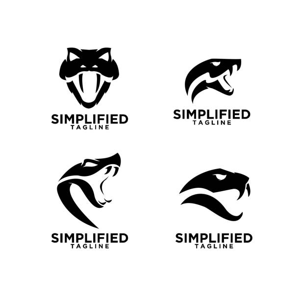 set collection simple viper  snake head icon design set collection simple viper snake head black isolated icon design white background simple snake tattoo drawings stock illustrations