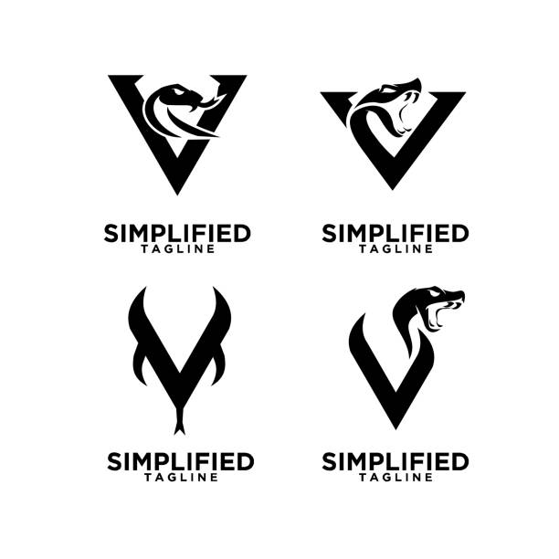 set collection simple viper  snake head icon design set collection simple viper snake head black isolated icon design white background simple snake tattoo drawings stock illustrations