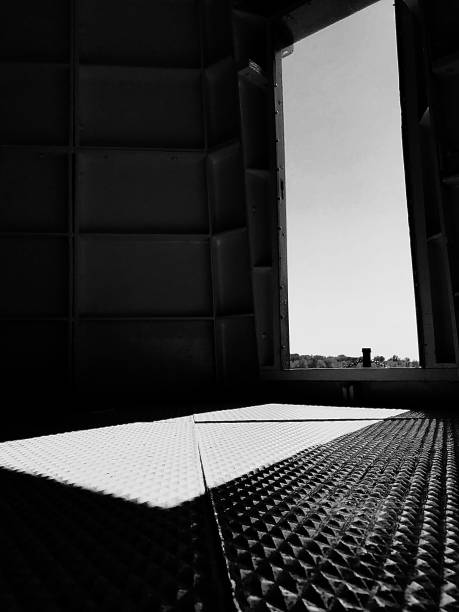 Streams of light and shadows from pillars.