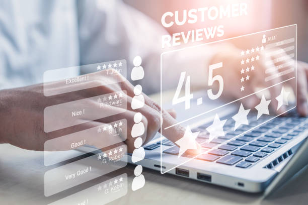 Customer review satisfaction feedback survey concept. Customer review satisfaction feedback survey concept. User give rating to service experience on online application. Customer can evaluate quality of service leading to reputation ranking of business. product review stock pictures, royalty-free photos & images
