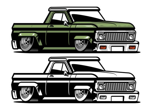 старинные низкий забрать грузовик - low rider stock illustrations