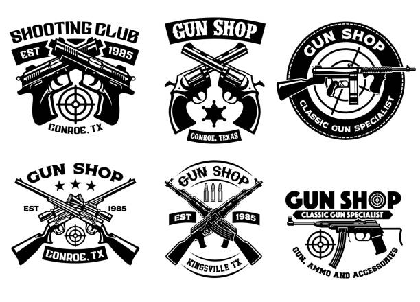 illustrazioni stock, clip art, cartoni animati e icone di tendenza di tiro club badge set collezione - military rank badge marines