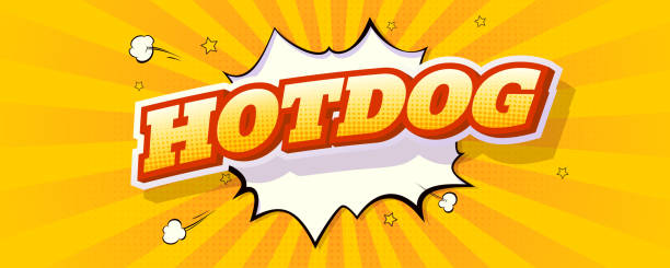 Hot dog vintage banner. Text written on comic style pop art yellow background. Poster for Fast food business. Vector template Hot dog vintage banner. Text written on comic style pop art yellow background. Poster for Fast food business. Vector template. hot dog stand stock illustrations