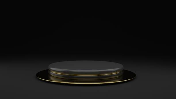 istock Podium Background Black circle on golden luxury style, presentation modern concept. 1250581840