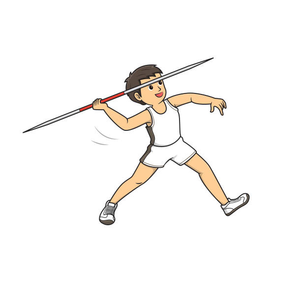 Illustrator Drawing Male Athlete Wearing White Dress Playing Sport Javelin  In Sports Competitions Stock Illustration - Download Image Now - iStock
