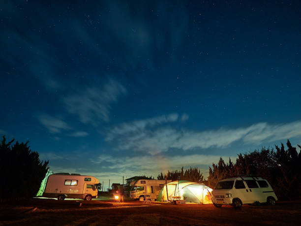 istock Camp tents in the blue moment after sunset 1250583936