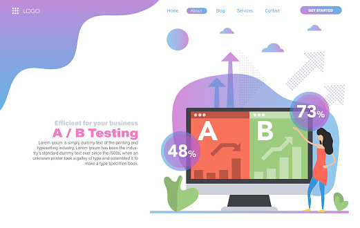 Activity Test Header Layout Vector Web Header Template Of A B Split Testing With Woman Stock ...