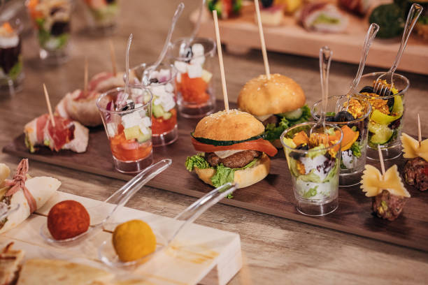 istock Beautifully arranged canapes appetizers on table 1250598484