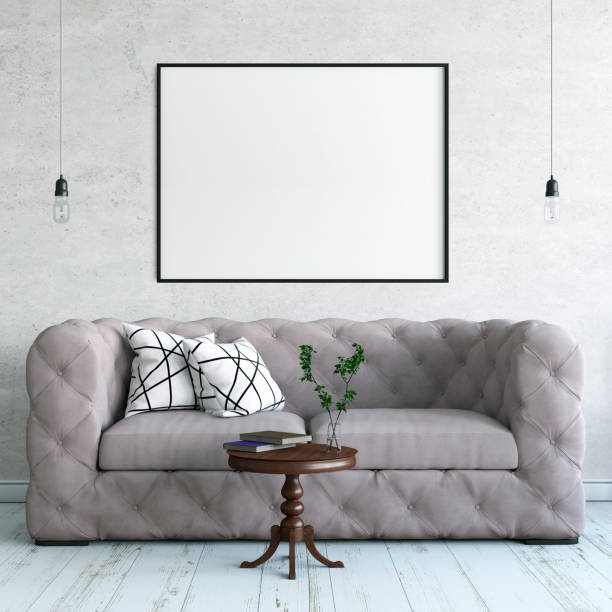 istock Wall mock up in living room. Scandinavian interior. 3d rendering, 3d illustration 1250601169